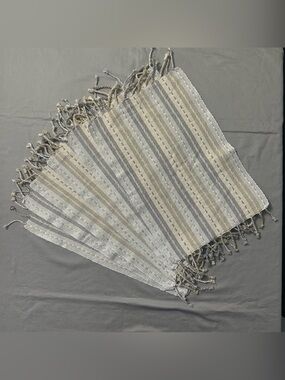 Pier 1 Imports Striped Woven Placemats Cotton Metallic Fringe Boho Cream Set 6
